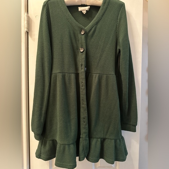 evy's tree Sweaters - Evy’s Tree - “The Sarah” Green Button-Front Waffle Knit Ruffle Cardigan